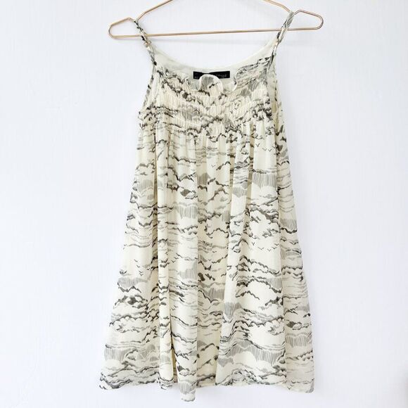 Patterson J Kincaid White Gray Bird Print Ruched Tank Dress XS - Picture 1 of 8